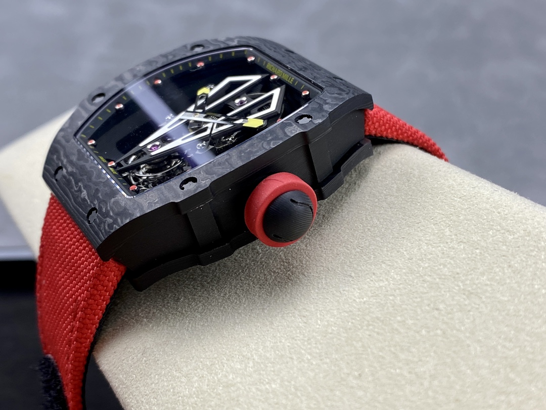 Richard Mille RM Series RM 27-03 carbon fiber case red strap black red crown design side view