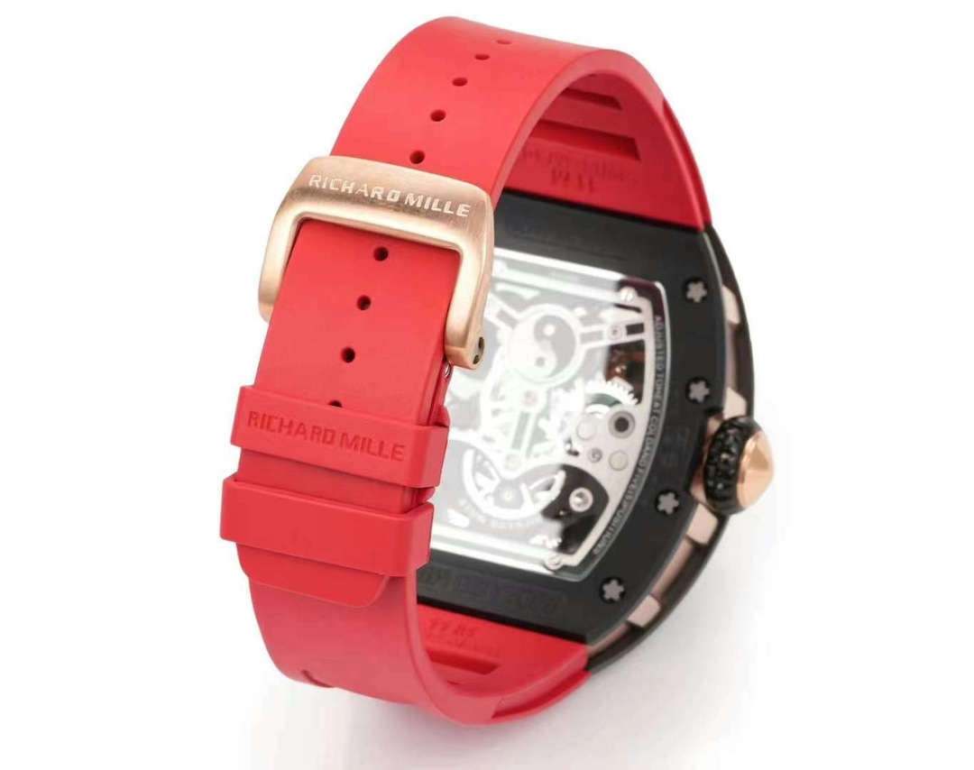 Richard Mille RM S10 Koi Tourbillon Black Case Red Rubber Strap Buckle Back View