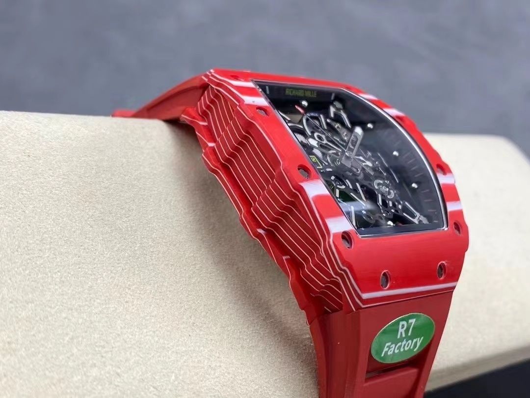 Richard Mille RM Series RM35-02 red carbon fiber case with black skeleton dial and red strap side view