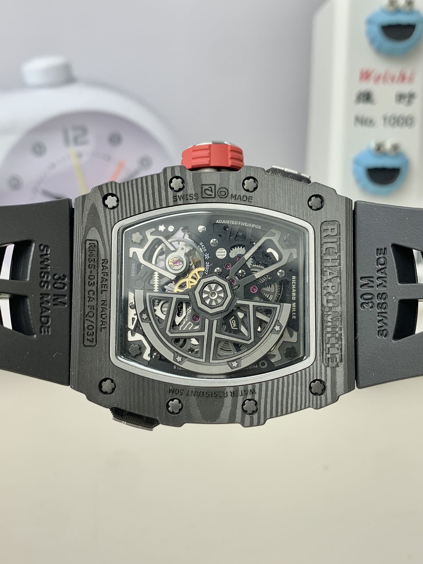 Richard Mille RM35 Series RM35-03 Black Carbon Fiber Skeleton Watch Caseback Movement View Luxury Automatic Watch