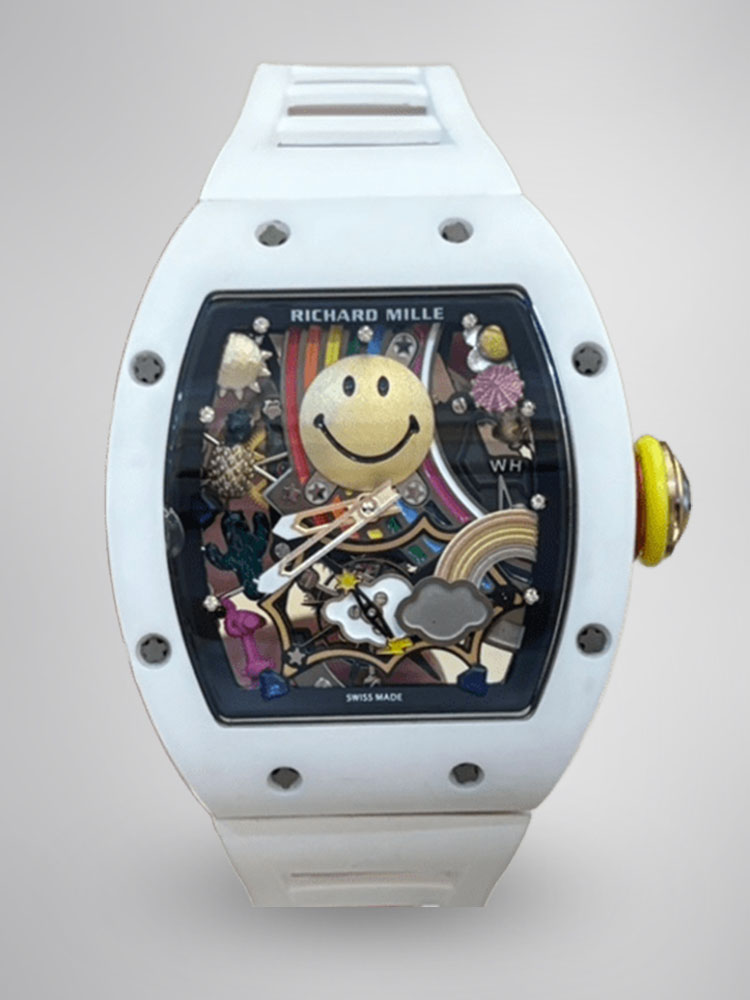 Richard Mille RM88 Smiley Tourbillon White Ceramic Case White Rubber Strap Front View