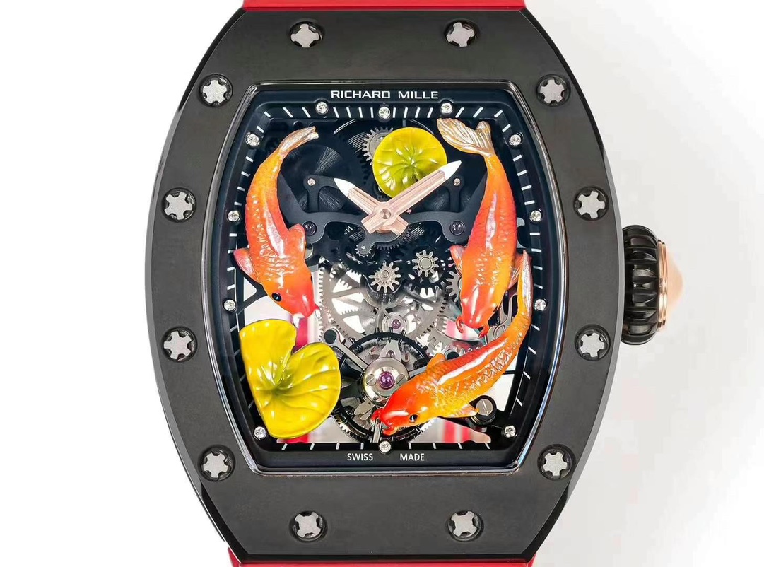Richard Mille RM S10 Koi Tourbillon Black Case Center Dial Front Close Up View