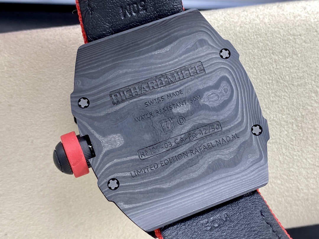 Richard Mille RM Series RM 27-03 carbon fiber caseback engraving limited edition back detail view