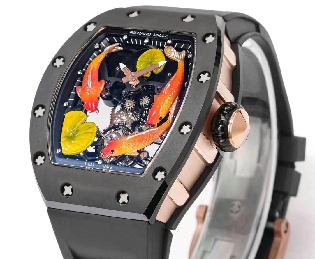 Richard Mille RM S10 Koi Tourbillon Black Case Rose Gold Side Angle View