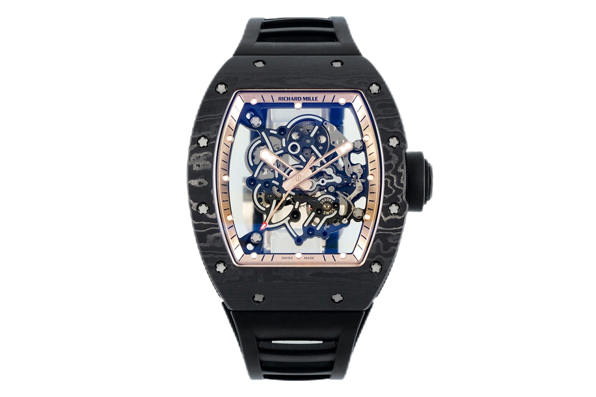 Richard Mille RM055 Carbon Fiber Black Skeleton Dial Front View Luxury Watch
