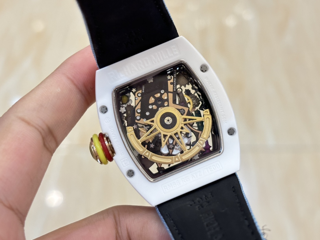 Richard Mille RM88 Smiley Tourbillon White Blue Caseback View Skeleton Movement Luxury Watch