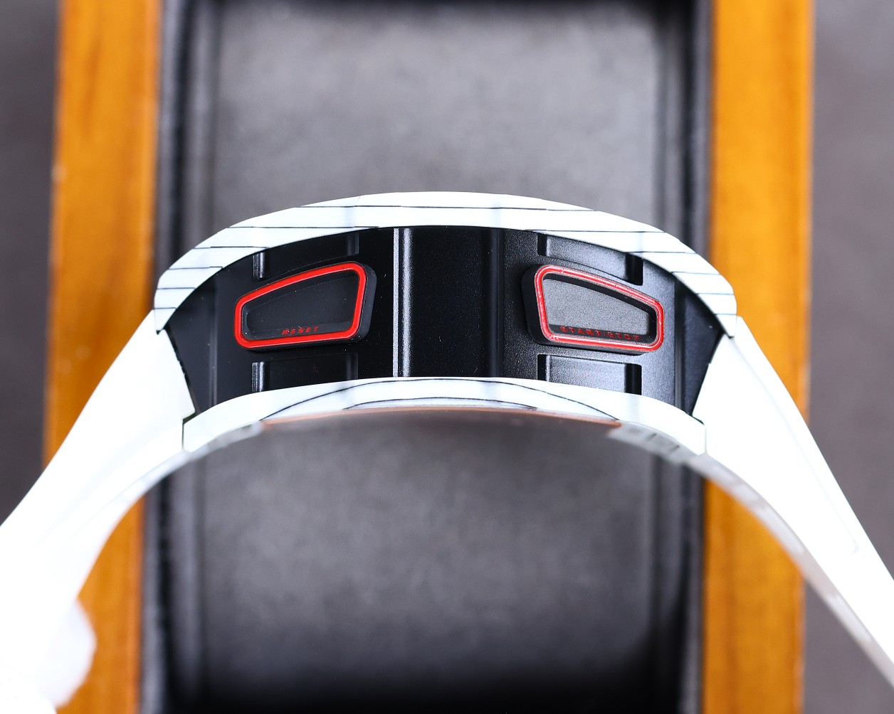Richard Mille RM50-03 McLaren White Carbon Fiber Case White Strap Side Button Detail View