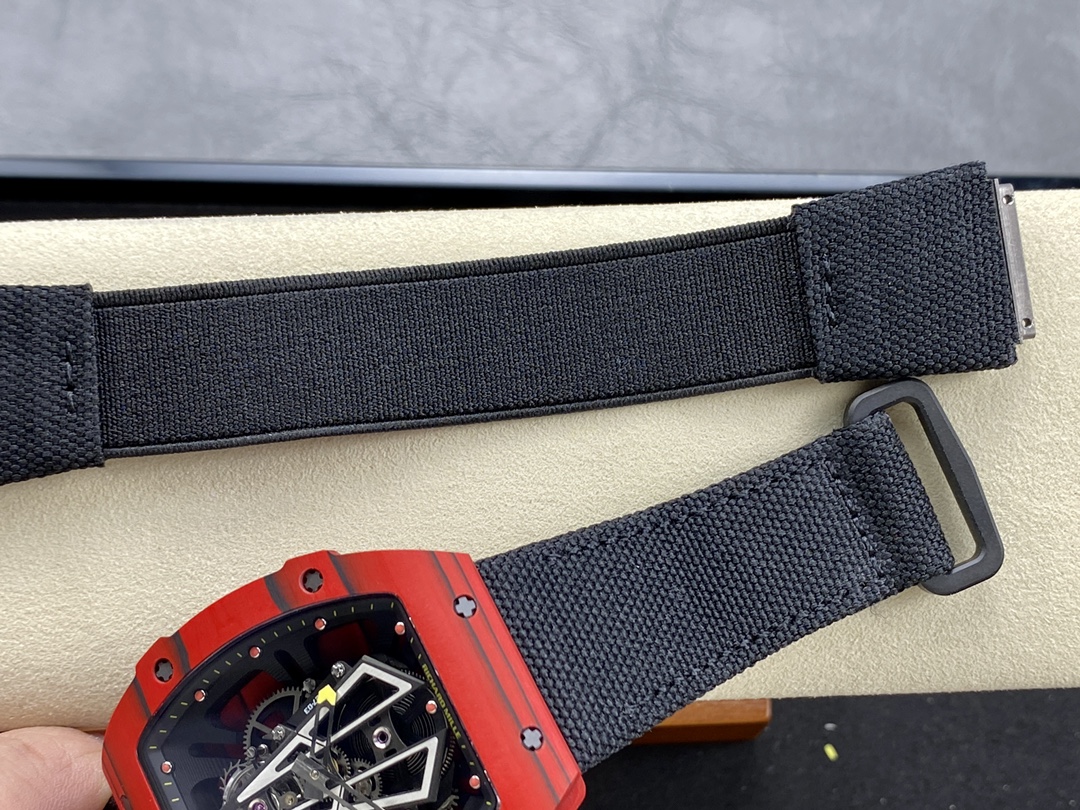 Richard Mille RM 27-03 Nadal Red Black Carbon TPT Case Textile Strap Detail View
