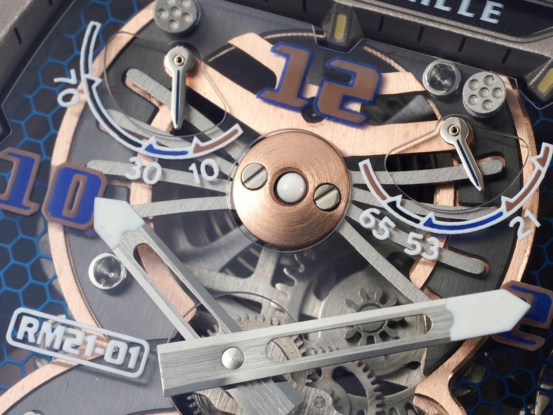 Richard Mille RM21-01 Aerodynamic Tourbillon Carbon Rose Gold Skeleton White Rubber Strap Subdial Detail