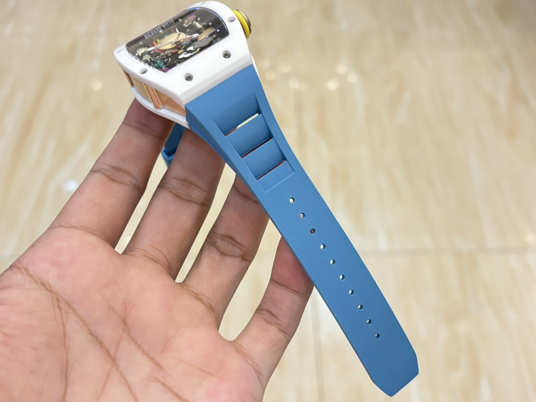 Richard Mille RM88 Smiley Tourbillon White Ceramic Blue Rubber Strap Strap Detail
