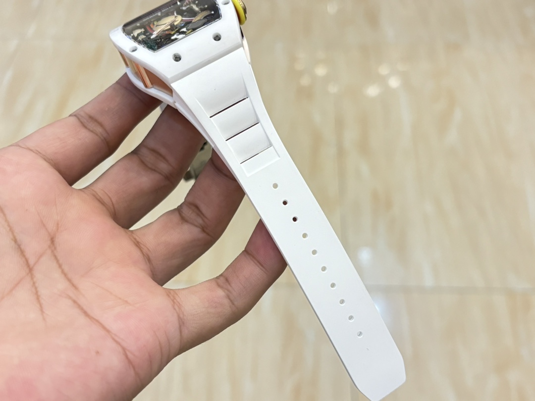 Richard Mille RM88 Smiley White Ceramic White Rubber Strap Detail Adjustment Holes Handheld
