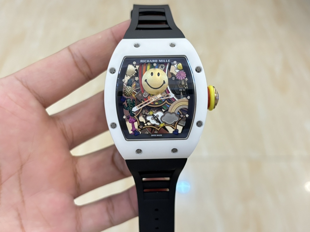 Richard Mille RM88 Smiley V2 White Ceramic Black Rubber Strap Front View Handheld