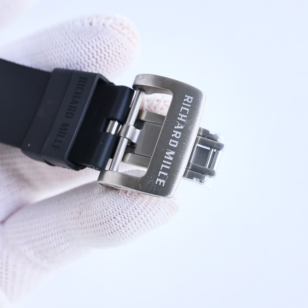 Richard Mille RM21-02 Skeleton Tourbillon Carbon Case Black Strap Sport Watch Buckle Detail View