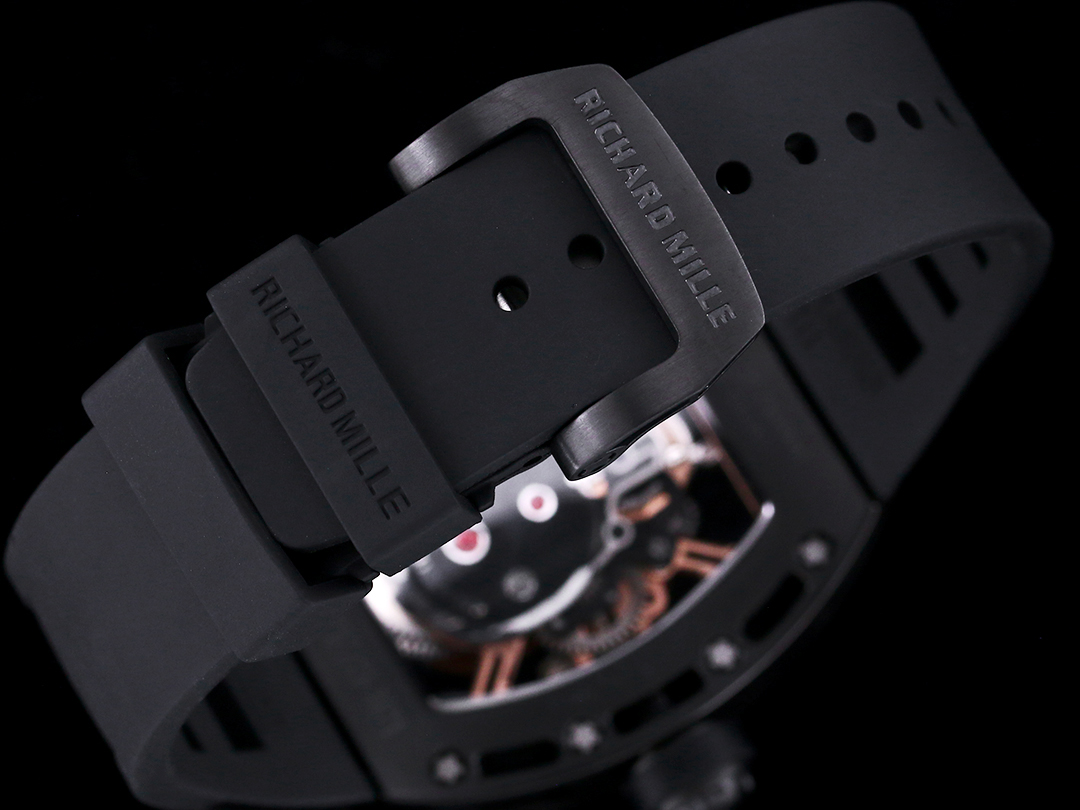Richard Mille RM052 Skull Tourbillon 43mm Black Skeleton Dial Black Rubber Strap Buckle Detail View