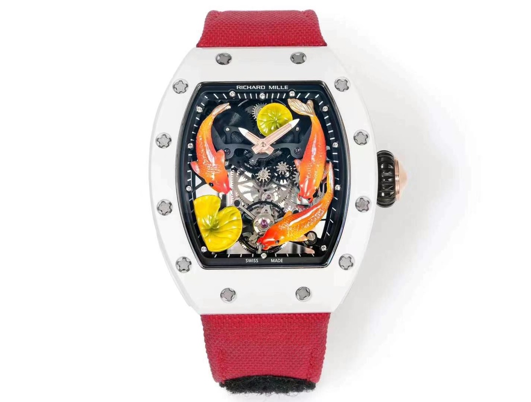 Richard Mille RM S10 Koi Tourbillon Red Nylon Strap White Ceramic Case Full Watch Straight View