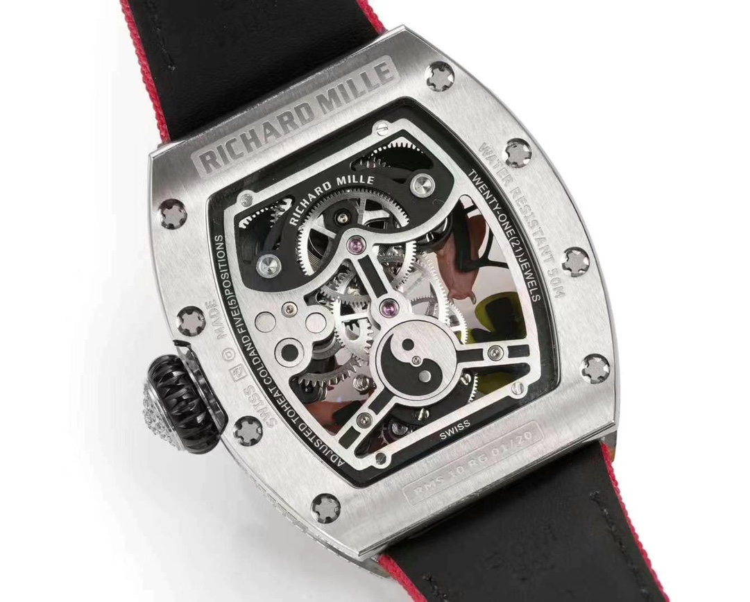 Richard Mille RM S10 Koi Tourbillon Diamond Case Skeleton Dial Red Black Nylon Strap Caseback Movement View