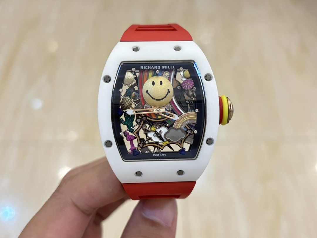 Richard Mille RM 88 Smiley Tourbillon White Case Red Rubber Strap Front View Handheld