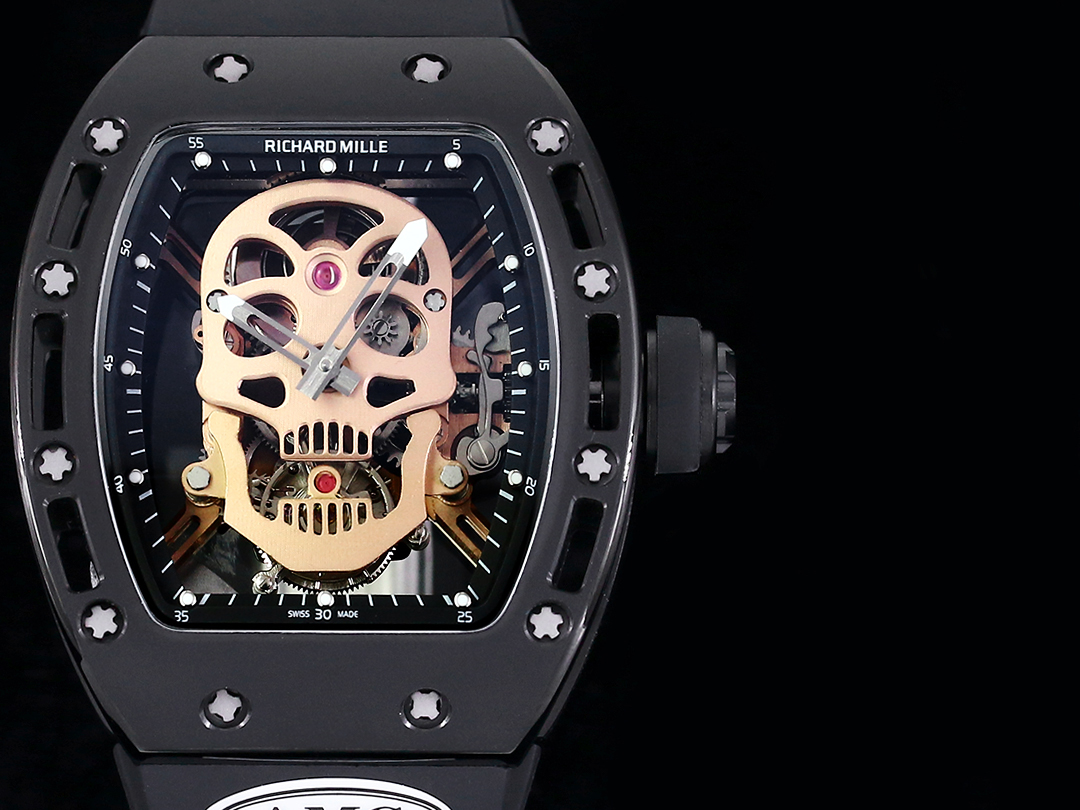 Richard Mille RM052 Skull Tourbillon 43mm Black Skeleton Dial Black Rubber Strap Dial Detail View