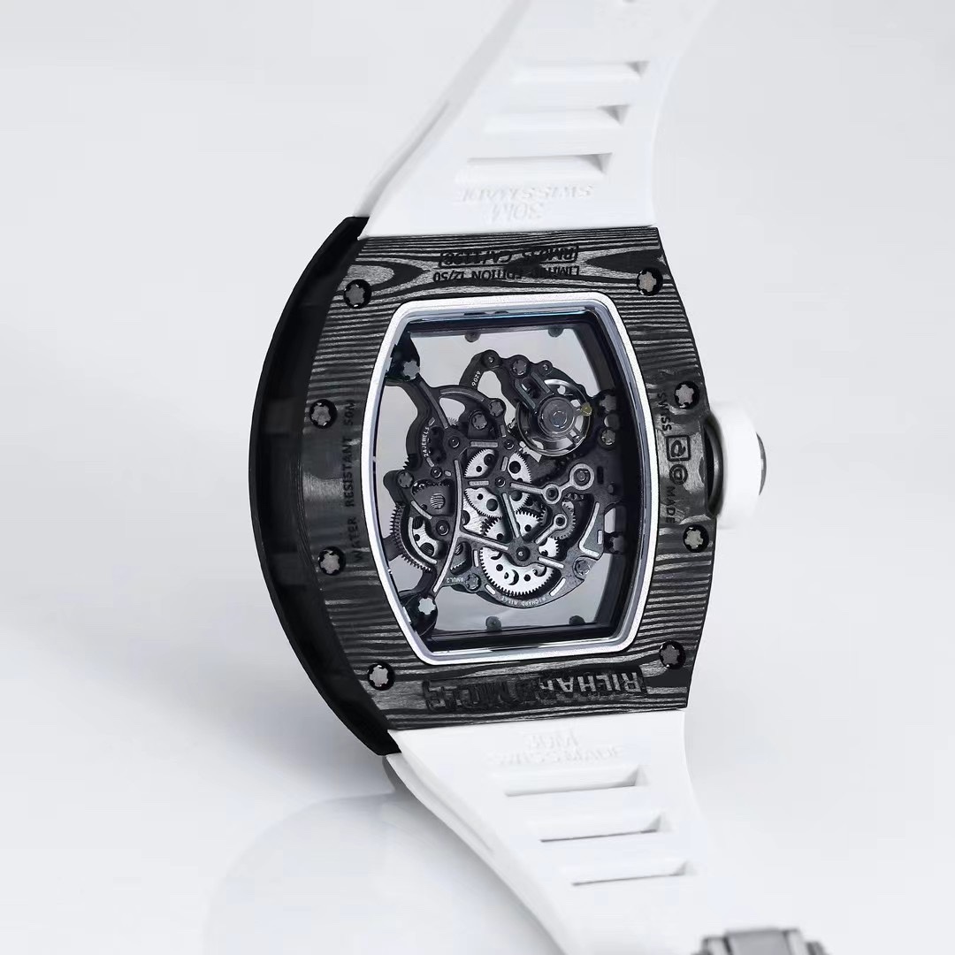 Richard Mille RM055 NTPT Carbon Case White Rubber Strap Caseback Detail