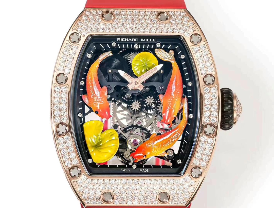 Richard Mille RM S10 Koi Tourbillon Rose Gold Diamond Koi Dial Detail View