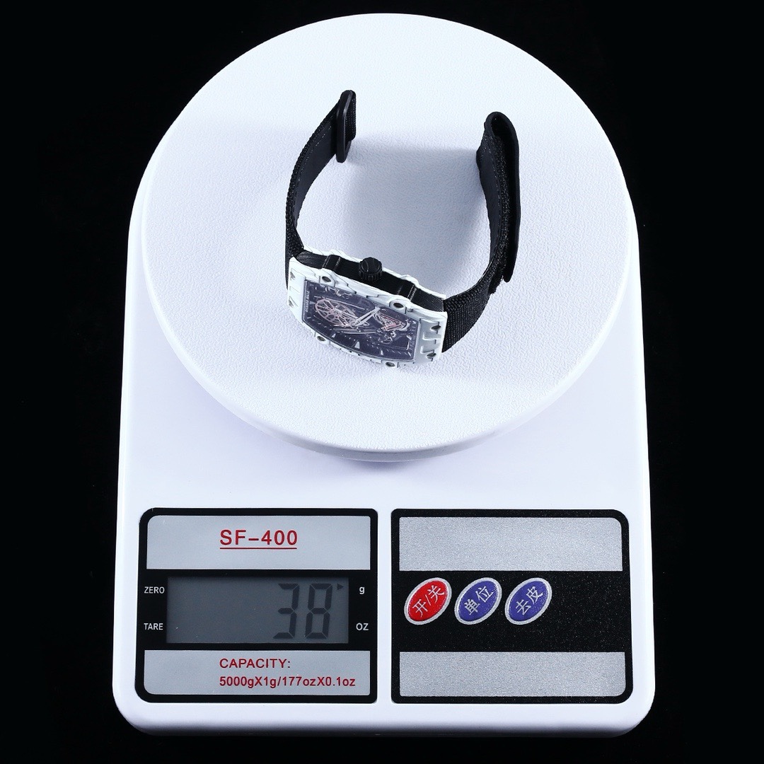 Richard Mille RM27-05 white case black strap tourbillon watch weight display detail view