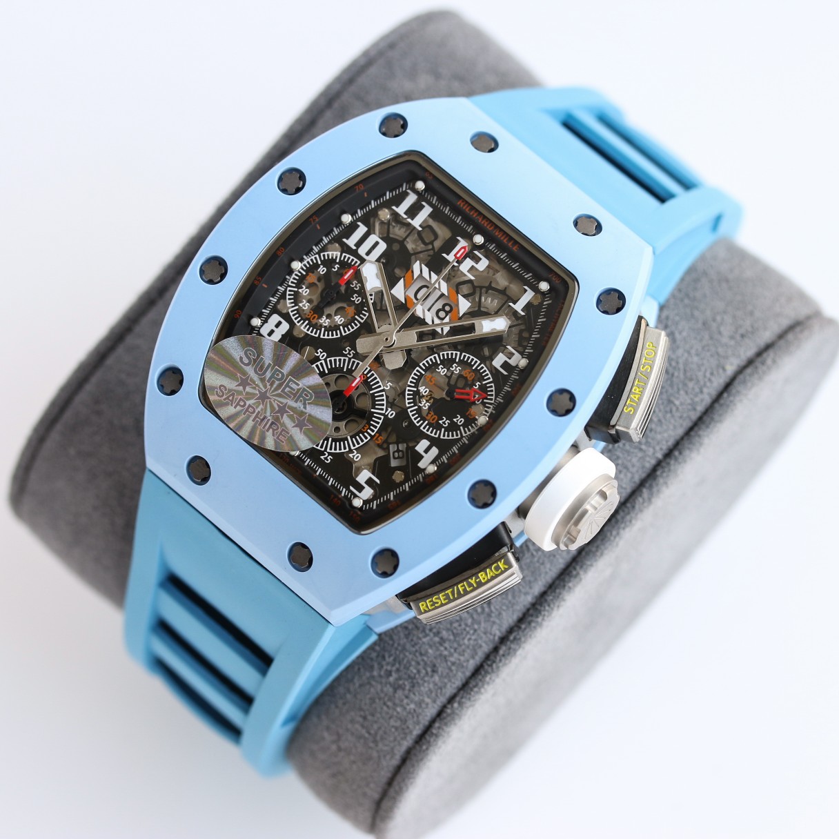 Richard Mille RM11-03 Chronograph Carbon Fiber Blue Ceramic Angled Dial View