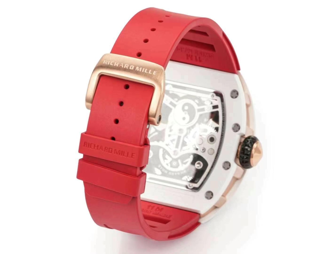 Richard Mille RM S10 Koi Tourbillon Red Rubber Strap White Ceramic Case Strap Buckle Detail View