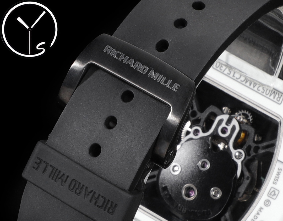 Richard Mille RM 052 Skull White Ceramic Case Black Rubber Strap Buckle and Strap Detail View