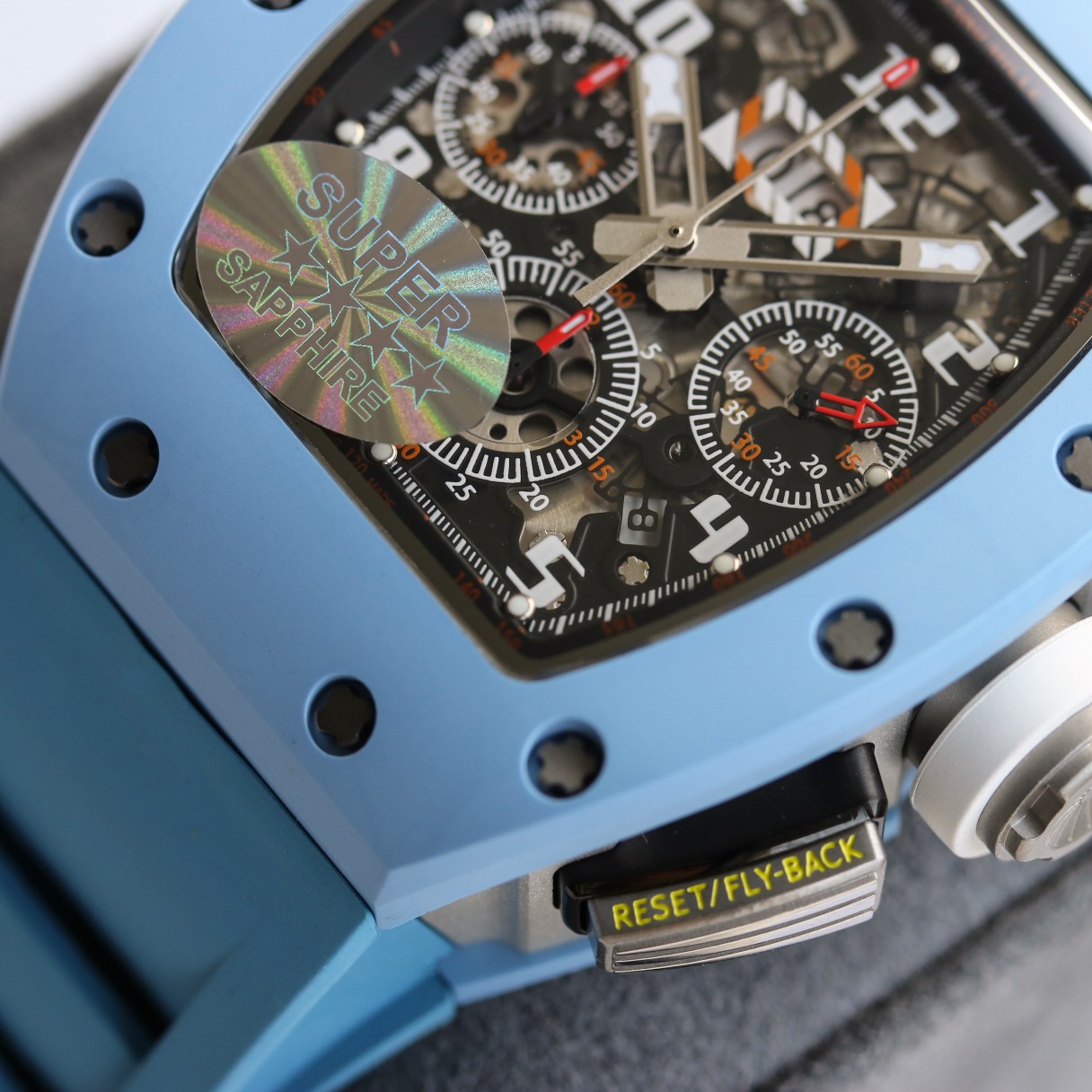 Richard Mille RM11-03 Chronograph Carbon Fiber Blue Ceramic Dial Detail