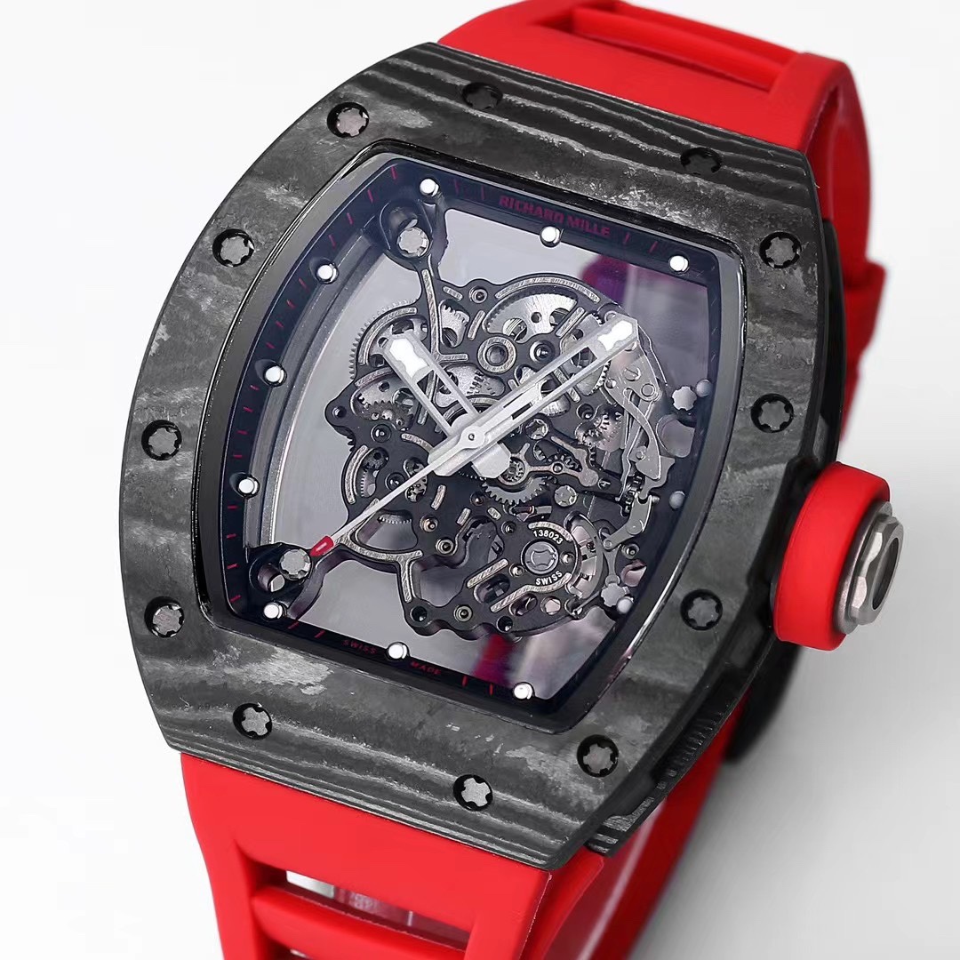 Richard Mille RM055 NTPT Carbon Red Rubber Strap Black Carbon Case Angled Front View