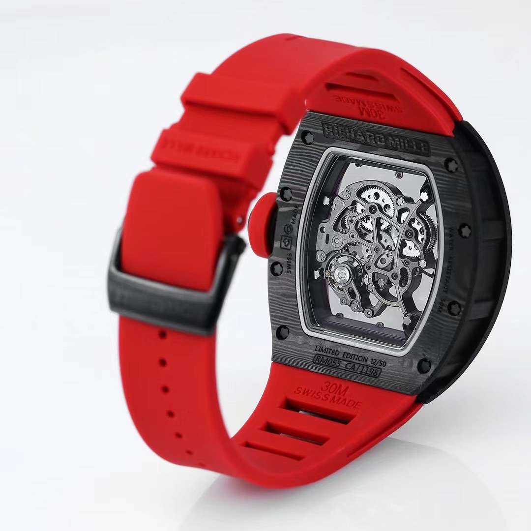 Richard Mille RM055 NTPT Carbon Red Rubber Strap Black Carbon Case Back View