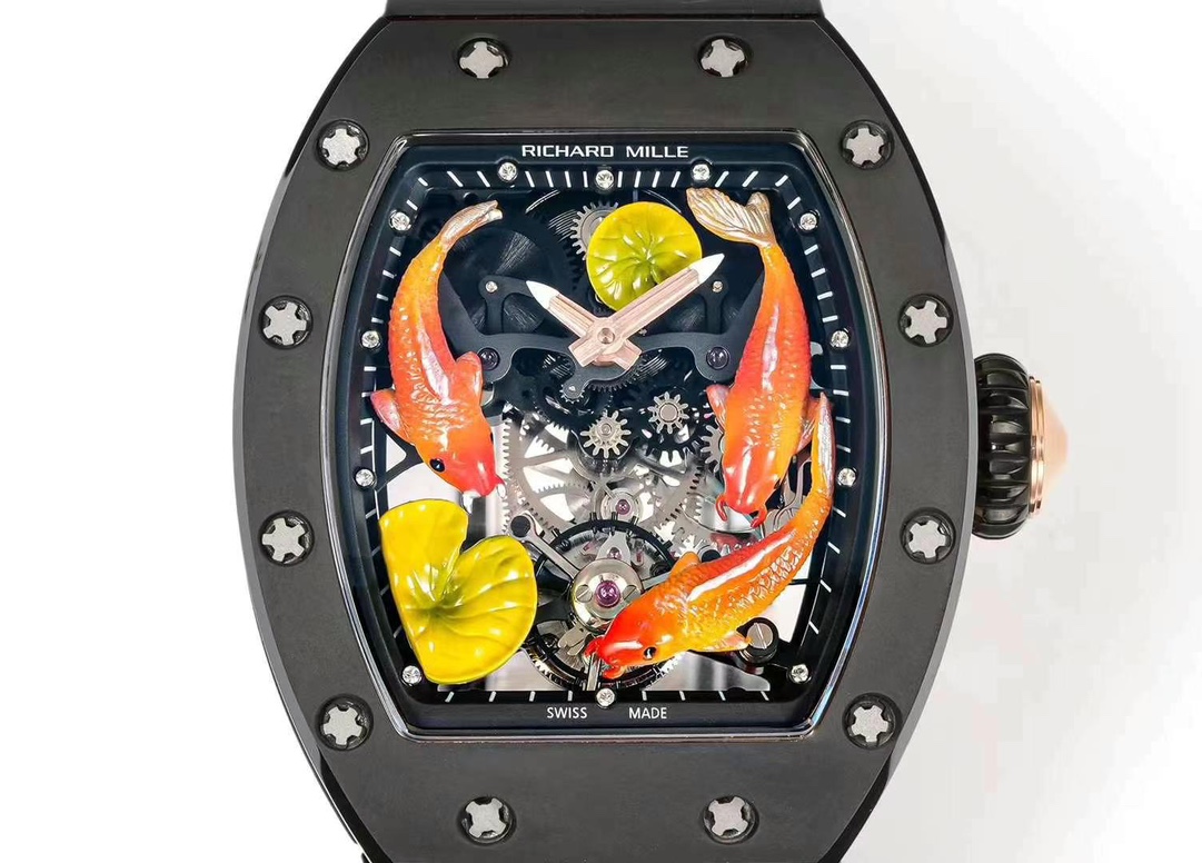 Richard Mille RM S10 Koi Tourbillon Black Case Skeleton Dial Macro Detail View
