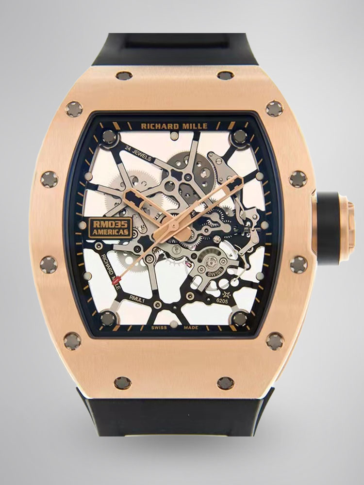 Richard Mille RM035 Americas Edition Rose Gold Case Black Rubber Strap Front View