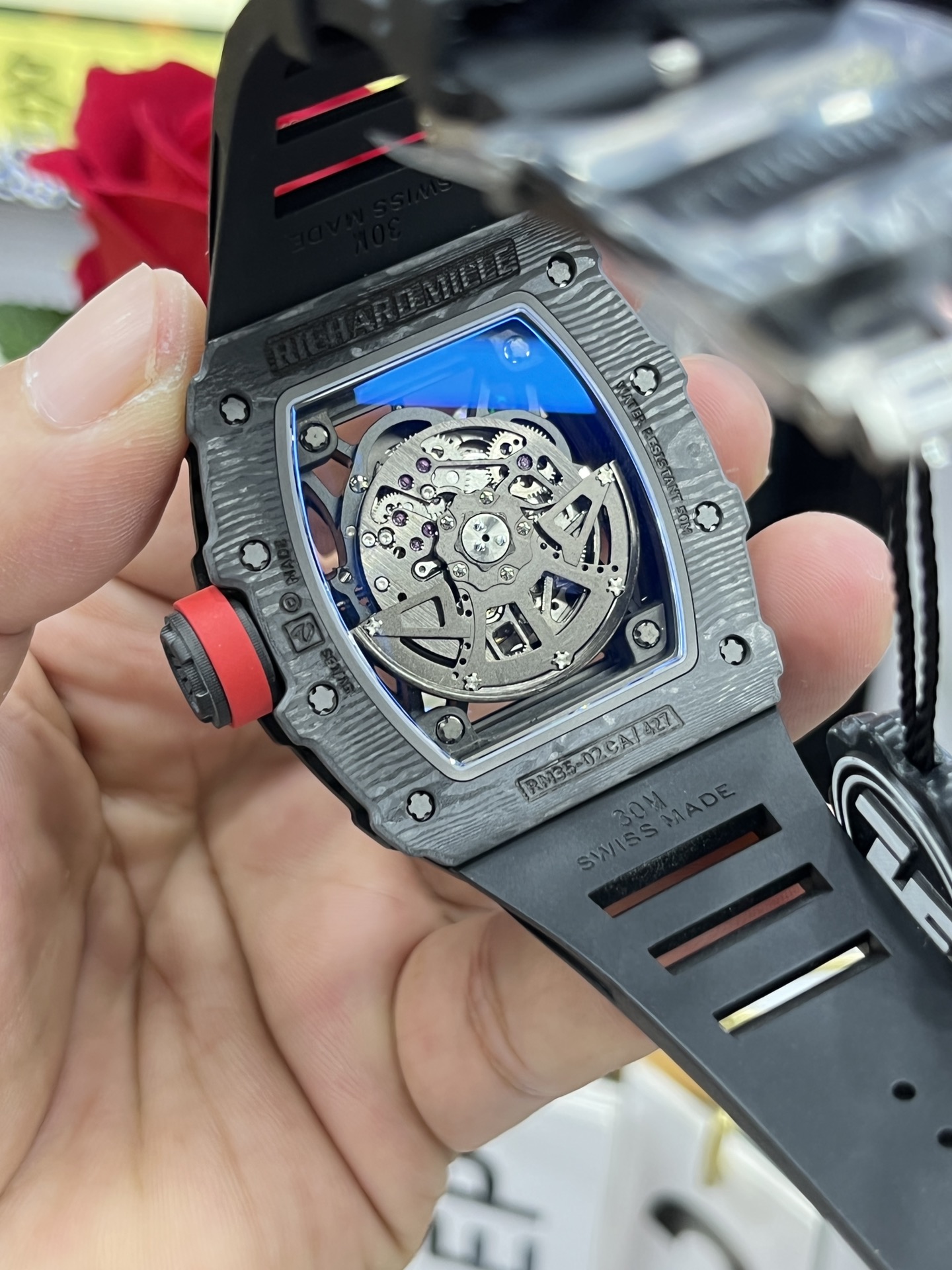 Richard Mille RM35-02 Carbon Fiber Exhibition Caseback Movement Detail