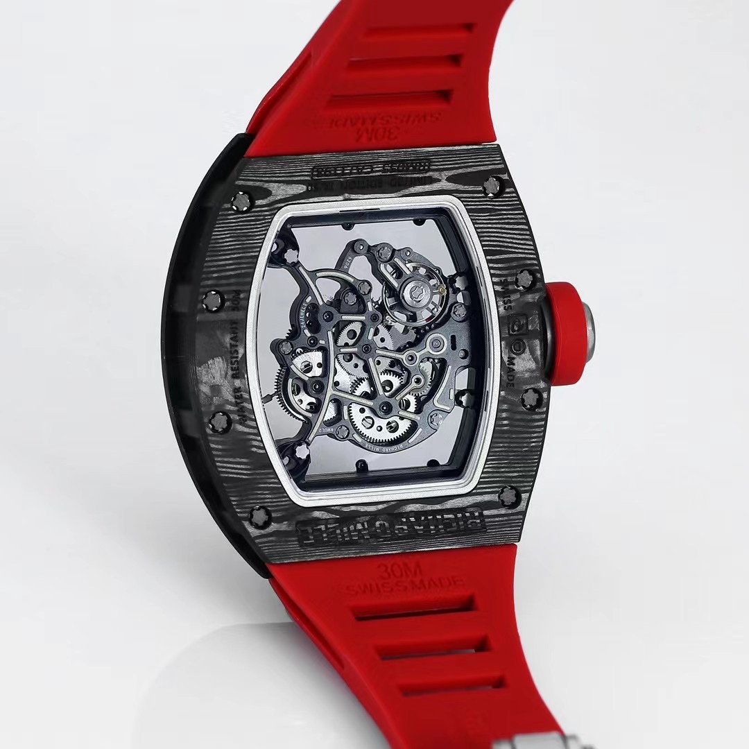 Richard Mille RM055 NTPT Carbon Red Rubber Strap Black Carbon Case Caseback Detail Close-Up