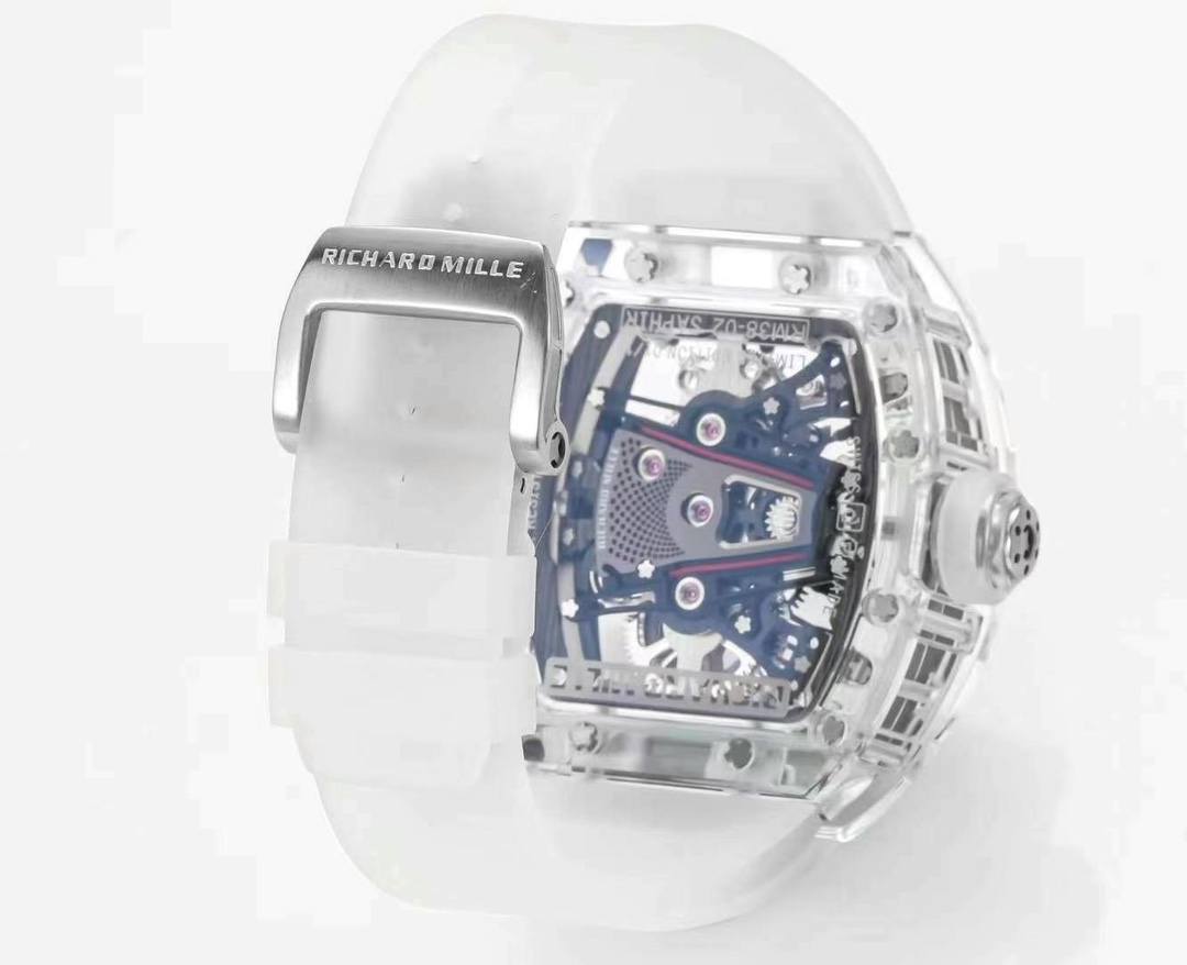 Richard Mille RM 38-02 Crystal Pink Skeleton Tourbillon Watch Caseback Detail View Transparent Movement and Clasp Display