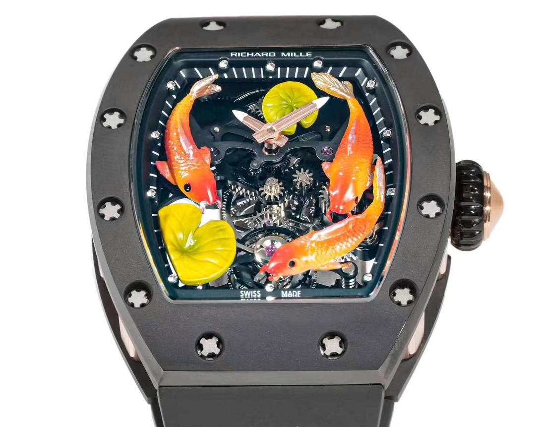 Richard Mille RM S10 Koi Tourbillon Black Case Dial Texture Close Detail View
