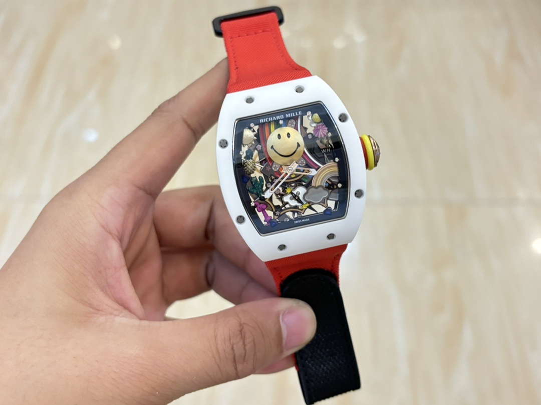Richard Mille RM88 Smiley White Case Skeleton Dial Red Black Nylon Strap Full Watch View