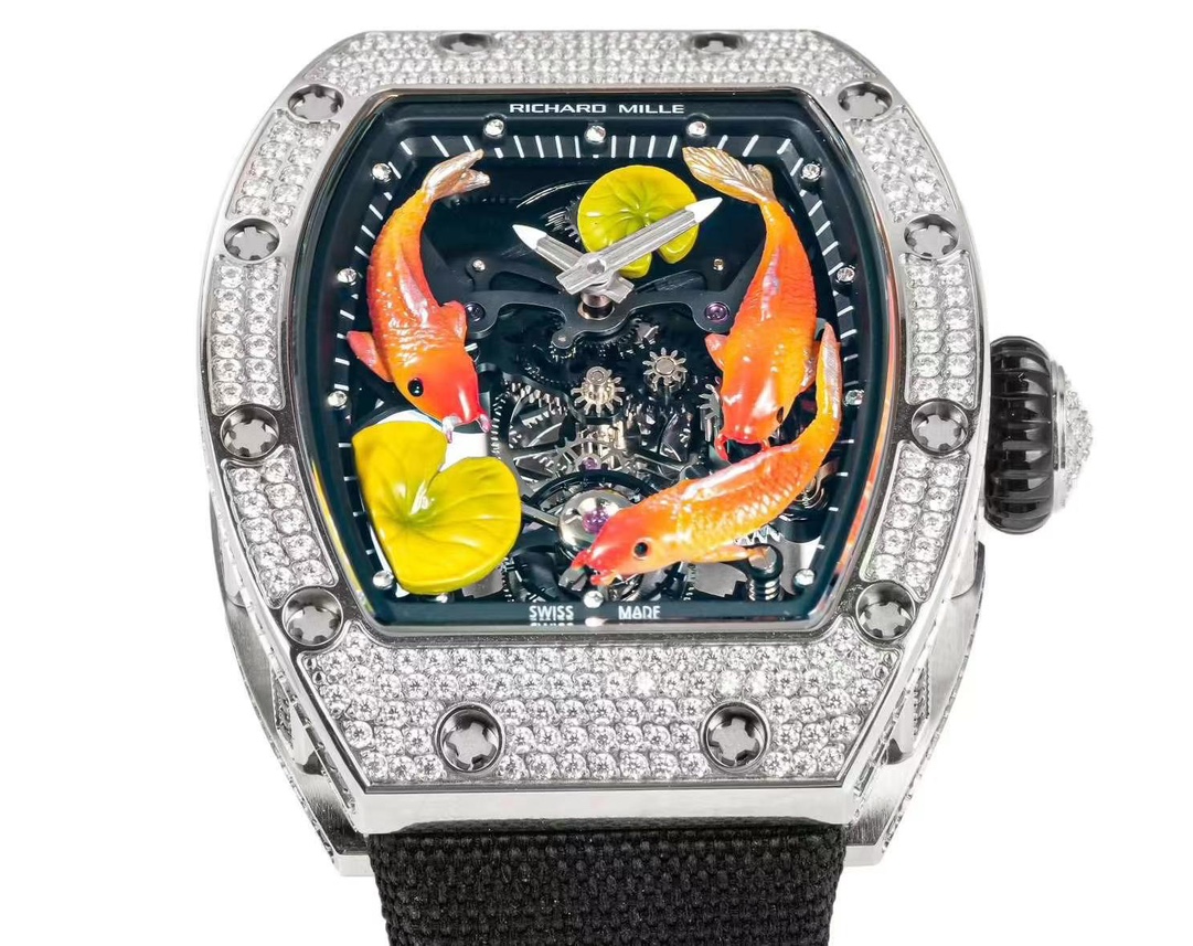 Richard Mille RM S10 Koi Tourbillon Stainless Steel Diamond Front Close-Up View