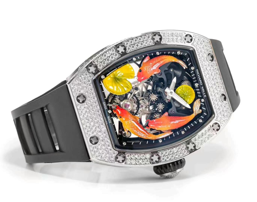 Richard Mille RM S10 Koi Tourbillon Diamond Bezel Tilted Perspective View