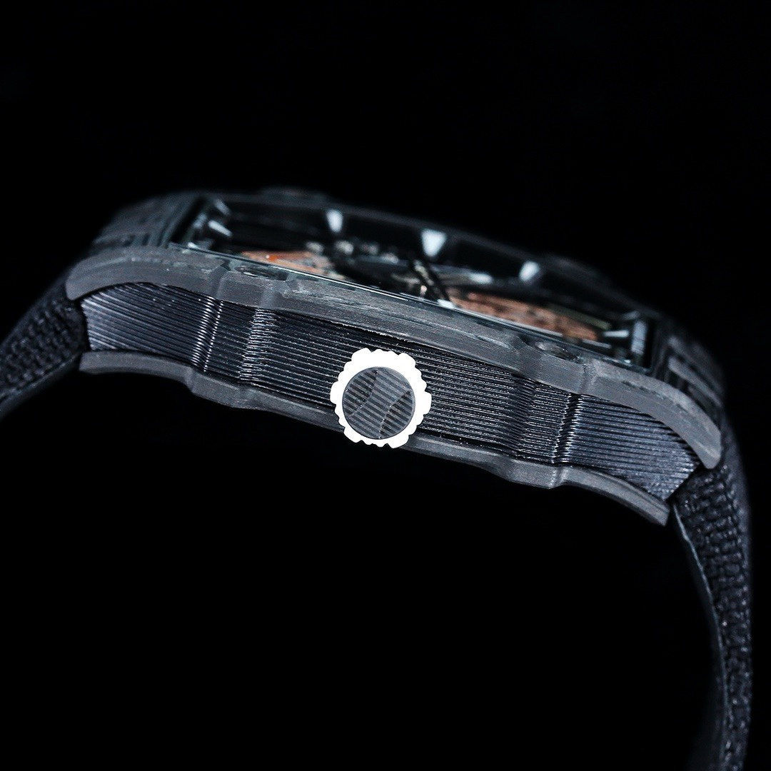 Richard Mille RM Series RM27-05 black carbon fiber case black fabric strap flying tourbillon watch side view