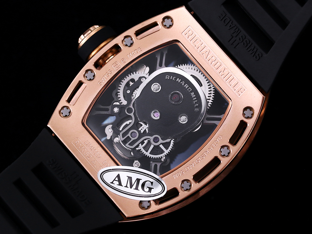 Richard Mille RM052 Collection RM052 Black Strap with Rose Gold Case Caseback Movement Detail View