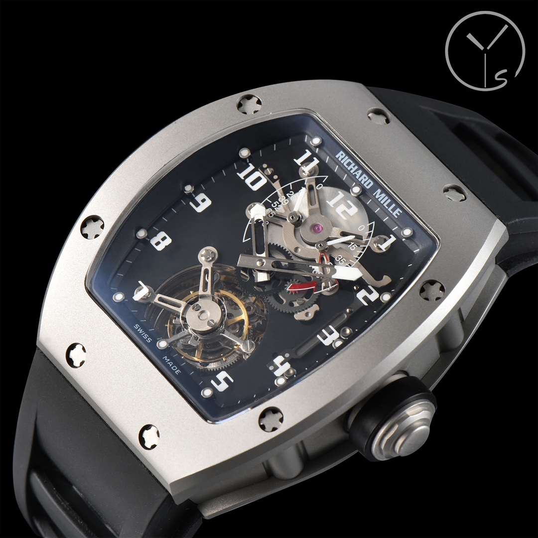 Richard Mille RM001 Tourbillon Titanium Skeleton Black Rubber Strap Case Side Profile