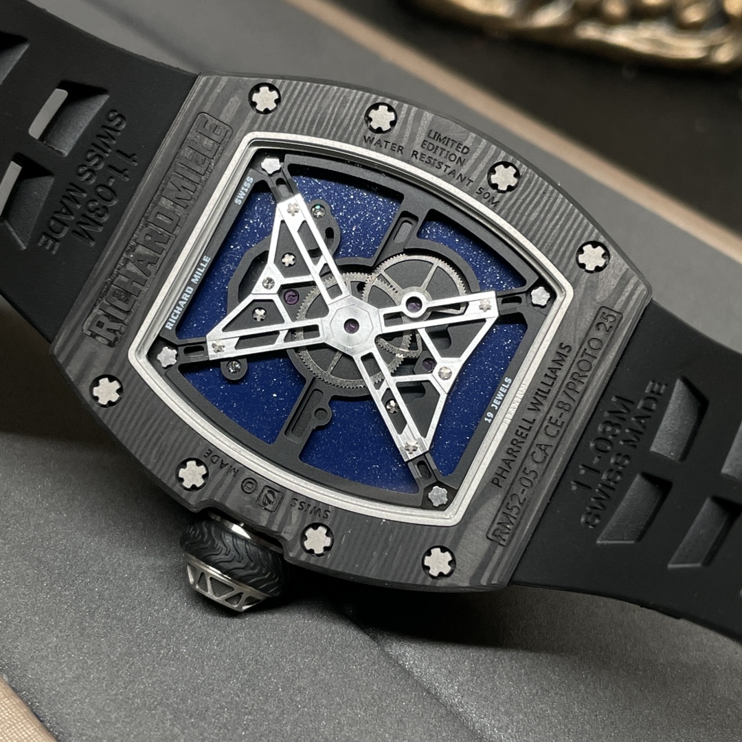 Richard Mille RM 52-05 Tourbillon Pharrell Williams Carbon Case Black Caseback Detail View