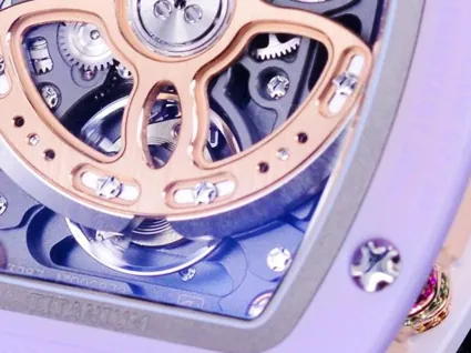 Richard Mille RM 07-03 Replica, White Ceramic Case Pastel Swirl Dial White Rubber Strap Luxury Ladies Wristwatch Back View 3
