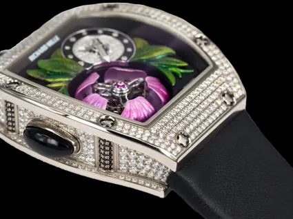 Richard Mille RM 19-02 Replica, Diamond-Set Case 3D Flower Skeleton Dial Luxury Ladies Automatic Wristwatch Left View 2