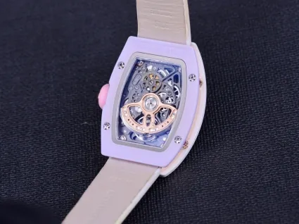 Richard Mille RM 07-03 Replica, White Ceramic Case Pastel Swirl Dial White Rubber Strap Luxury Ladies Wristwatch Back View 1