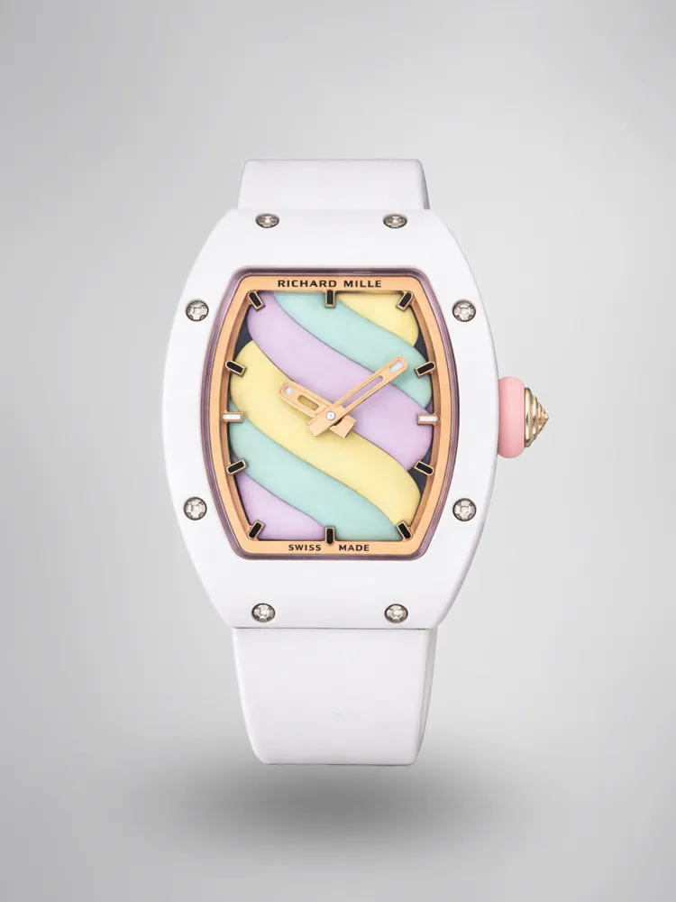 Richard Mille RM 07-03 Replica, White Ceramic Case Pastel Swirl Dial White Rubber Strap Luxury Ladies Wristwatch First Image