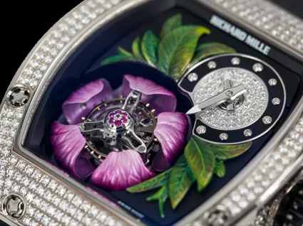 Richard Mille RM 19-02 Replica, Diamond-Set Case 3D Flower Skeleton Dial Luxury Ladies Automatic Wristwatch Dial Detail 1