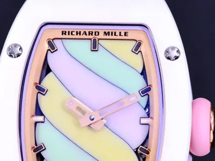 Richard Mille RM 07-03 Replica, White Ceramic Case Pastel Swirl Dial White Rubber Strap Luxury Ladies Wristwatch Dial Detail 1